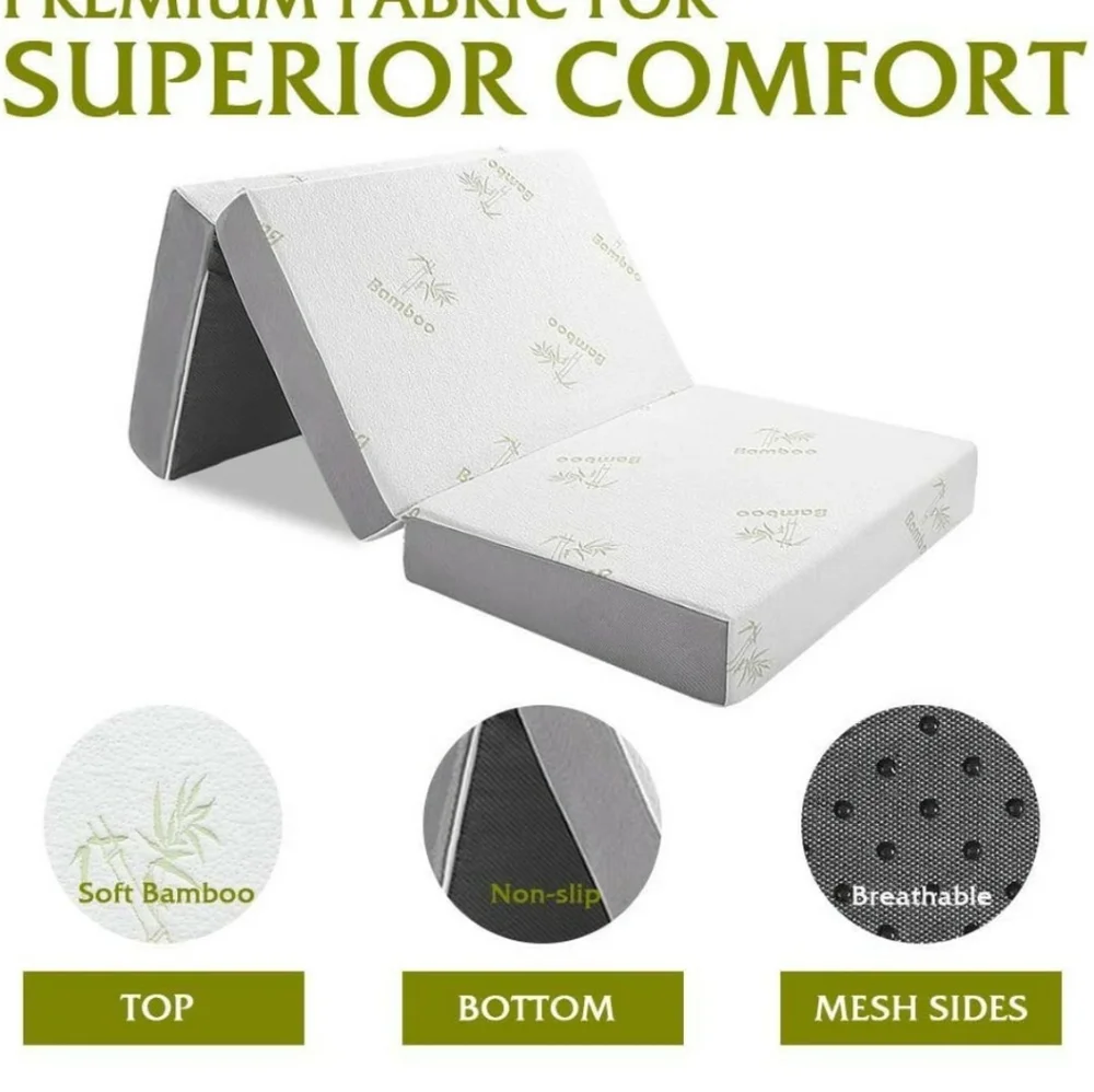 Folding Mattress, Inofia Memory Foam Tri-fold Mattress with Ultra Soft Removable - Picture 3 of 5